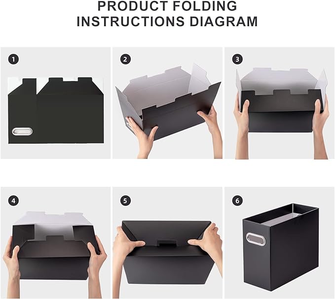 Oterri File Organizer, 6 Packs Small Storage Box, Cardboard File Folder Organizer, Collapsible File Box for Hanging File Folders Letter Size, Portable Filing Organizer with Handle(Black)