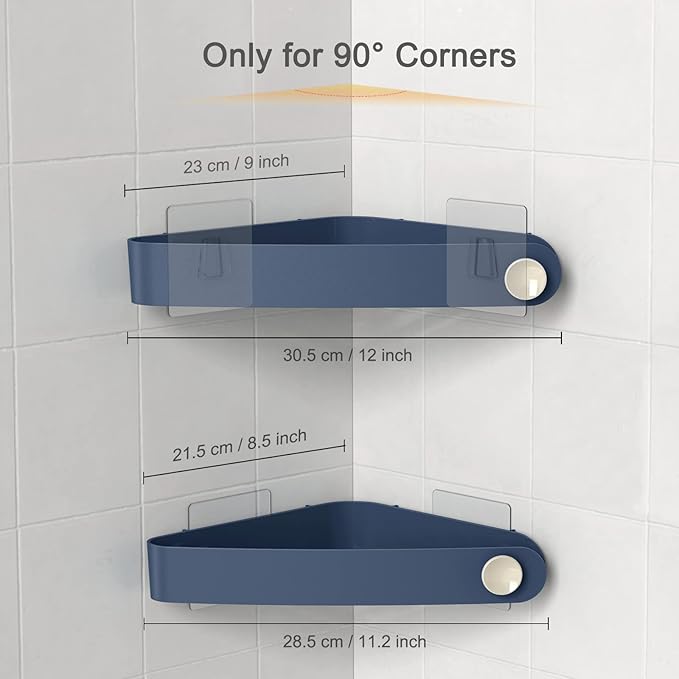Sotfamily Shower Caddy Corner, 2 Pack Adhesive Corner Shower Shelves for Bathroom Organizers and Storage, Rust Free Plastic Rack for Bathroom Accessories & Decor, Navy