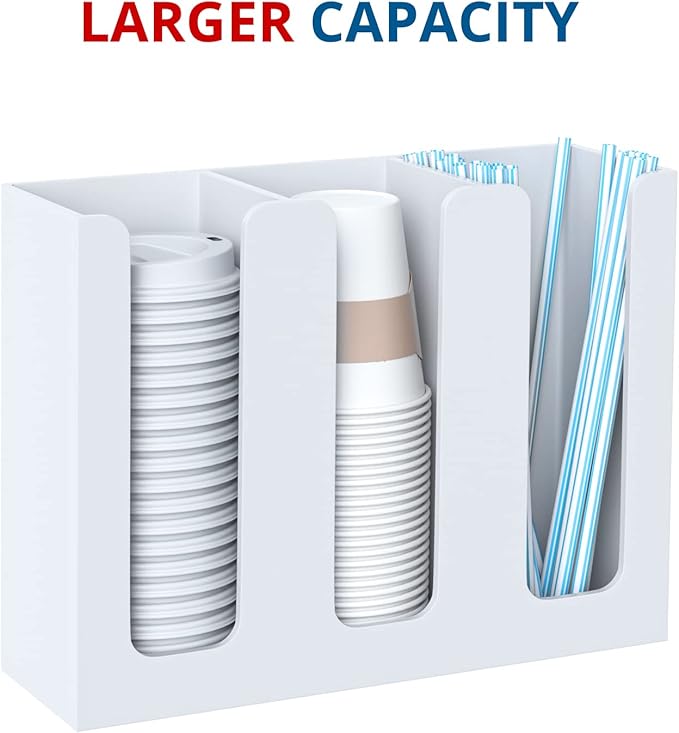 Acrylic Cup Holder, 3 Compartment, Disposable Coffee Cup Dispenser Storage Organizer, White-NeatNest