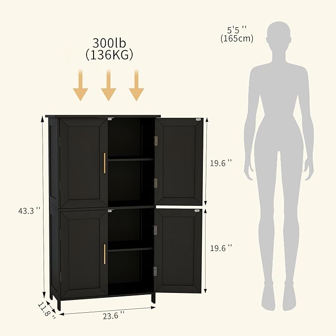 Bathroom Storage Floor Cabinet Freestanding Organizer with Adjustable Shelves for Bathroom Bedroom Laundry Room,4 Doors-NeatNest