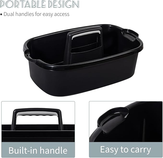 Large Cleaning Supplies Caddy Portable Shower Basket Supply Organizer with Handle Plastic Bucket Tool Storage for Bathroom, Bedroom, Kitchen, College Dorm, Garden, Black-NeatNest