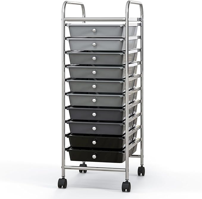 Giantex 10-Drawer Storage Cart w/Universal Wheel, Rolling Cart w/Handle, Home Organizer Storage Unit w/Removable Drawers, Trolley Utility Cart for Kitchen Makeup Living Room Office Play Room