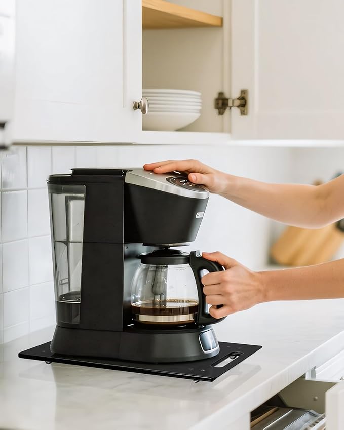 HAYVAN Acrylic Sliding Tray for Coffee Maker & Heavy Kitchen Appliances - Appliance Slider with Silent Wheels Slides Easily from Under The Cabinet - Easy to Clean (Black, 9.8” W x 14”D)