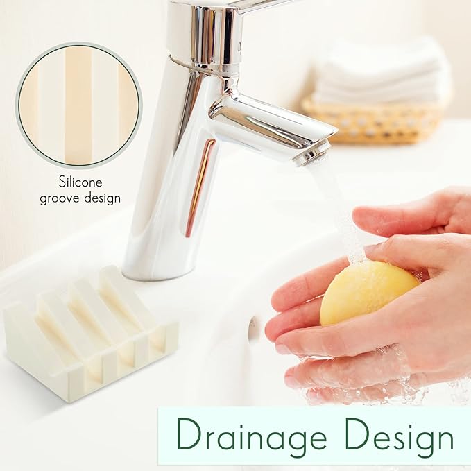 Cunhill 2 Pieces Silicone Soap Dish Self Draining Soap Dish Shower Waterfall Bar Soap Holder Tray with Drain Soap Saver for Kitchen Bathroom Accessories (Dark Grey,Cream White)-NeatNest