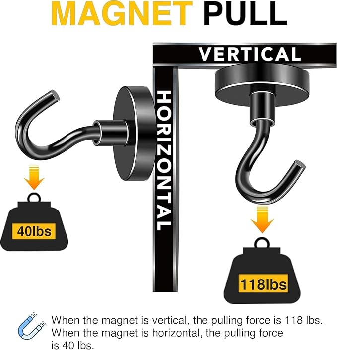 DIYMAG Magnetic Hooks for Hanging Cubicle Accessories, 118lbs 2025 Cruise Cabin Ship Essentials Magnetic Hook Heavy Duty Strong Magnets Fridge for Classroom Beach Kitchen Grills 4 Pack Black-NeatNest