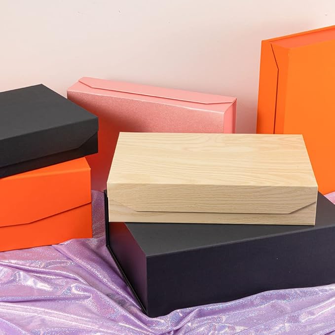 Black Gift Boxes with Lids 12x8x2.5 Inches, Shirt Gift Boxes for Wrapping, Magnetic Gift Boxes Bulk for Presents (Mesh Grain;5Pcs)-NeatNest