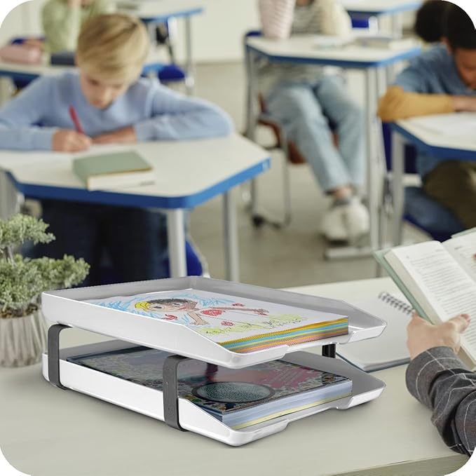 Acrimet Traditional 2 Tier Letter Tray, Front Load Design, A4 Letter Size, Desktop Organizer (Plastic) (White Color)-NeatNest
