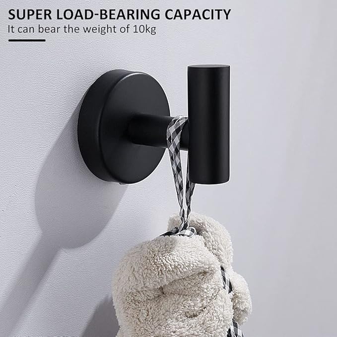 Bathroom Towel Hook, Coat Robe Hook Matte Black, Stainless Steel Wall Hook for Bathroom Bedroom Kitchen Cabinet Closet Hotel, Heavy Duty Drill-Installed Door/Wall Hanger (2PCS Black)