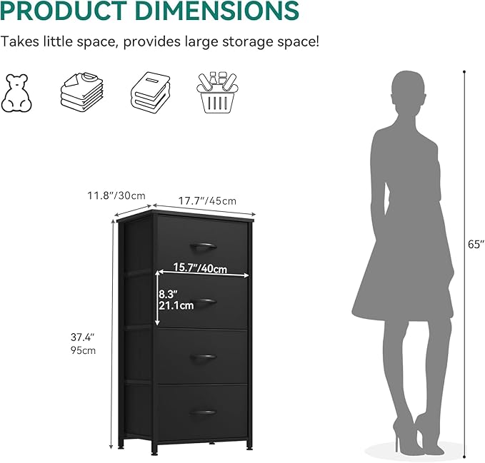 DWVO Storage Tower with 4 Drawers - Fabric Dresser, Organizer Unit, Living Room, Closets - Sturdy Steel Frame, Easy Pull Fabric Bins & Wooden Top-NeatNest