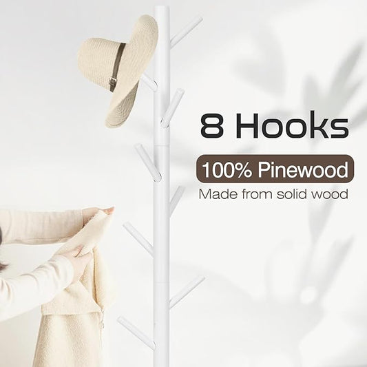 Coat Rack, Freestanding Coat Rack with 8 Hooks and 3 Adjustable Size Tree Coat Racks for Bedroom, Hallway, Entrance, Office, for Hats, Coats, Scarves, Handbags-NeatNest