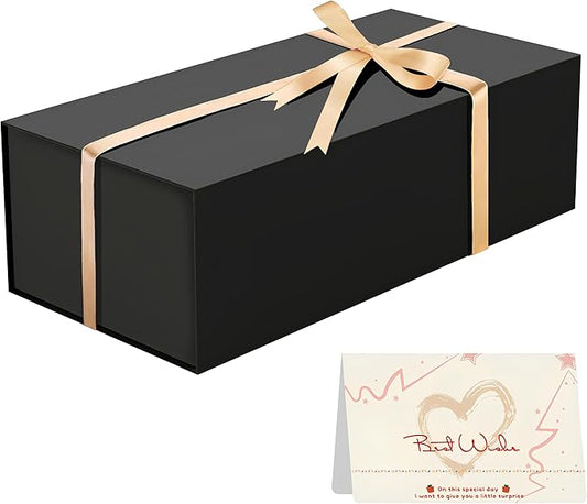 Black Gift Box 12x6x4 Inches Foldable Magnetic with Lid Black Magnetic for Presents,Keepsake Box Weddings,Proposals, Birthdays,Christmas,Halloween,Holiday Gift Giving Packaging-NeatNest