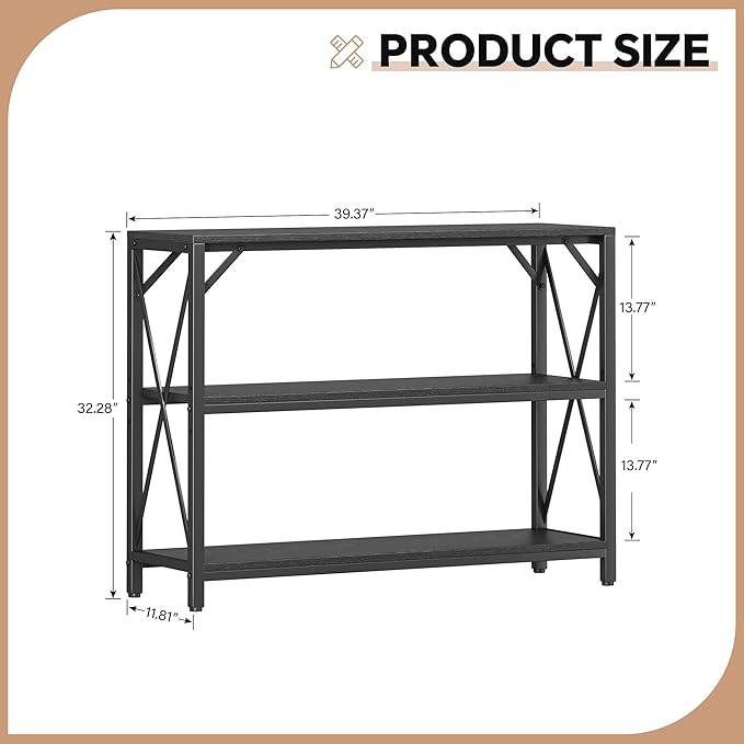 Homeiju Entry Table 40" Width, 3-Tier Entryway Table with Storage, Industrial Sofa Table with Open Shelves, Foyer Tables for Entryway, Hallway, Kitchen, Living Room and Bedroom, Black-NeatNest