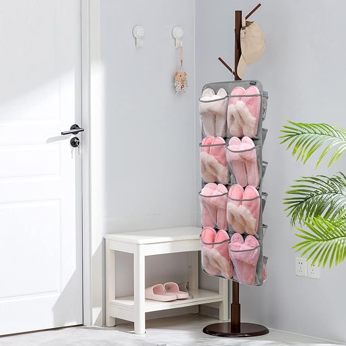 Dual-Sided Hanging Closet Organizer for Socks Underwear Bra Kids Storage Organizer for Baby Clothes Toddler Shoes with 26 Pockets (Grey-Mesh Pockets)-NeatNest