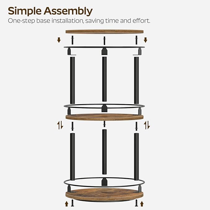 3-Tier Lazy Susan Organizer, Rotating Spice Rack, Spinning Organizer, Industrial Turntable Spice Rack Organizer for Cabinet, Kitchen Countertop, Pantry, Rustic Brown and Black SR23BR-NeatNest