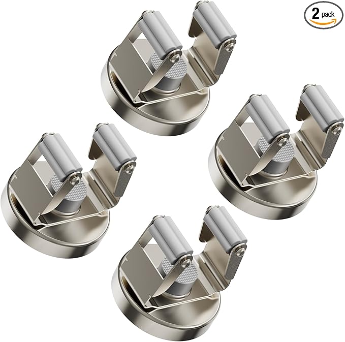 ULIBERMAGNET Magnetic Mop Broom Holder,Heavy Duty Movable Magnetic Tools Holder,Anti-slip Magnetic Mounted Utility Storage Mop Shovel Hanger for Garage, Kitchen, Laundry, Garden(4 Pack/Silver)