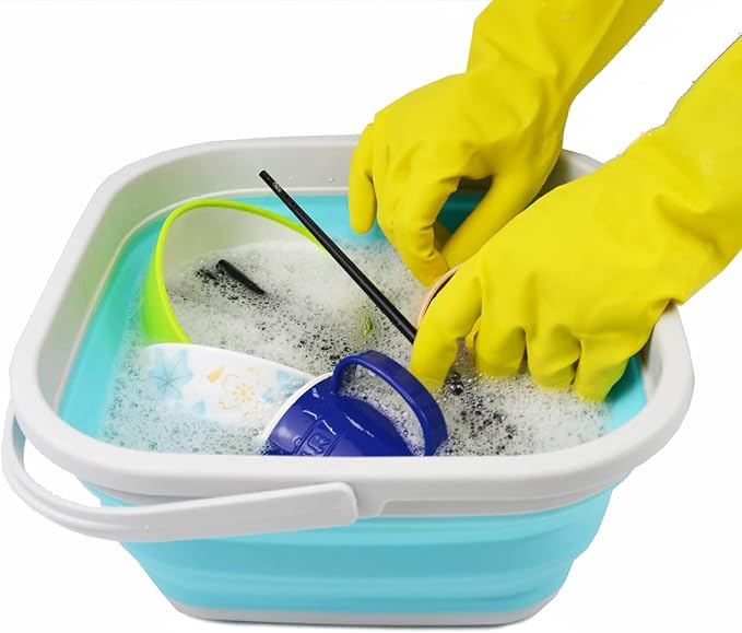 SAMMART 5.5L (1.4 Gallon) Collapsible Square Handy Bucket/Foldable SquareWater Pail/Portable Tub with Handle. (Grey/Cyanine, 1)-NeatNest