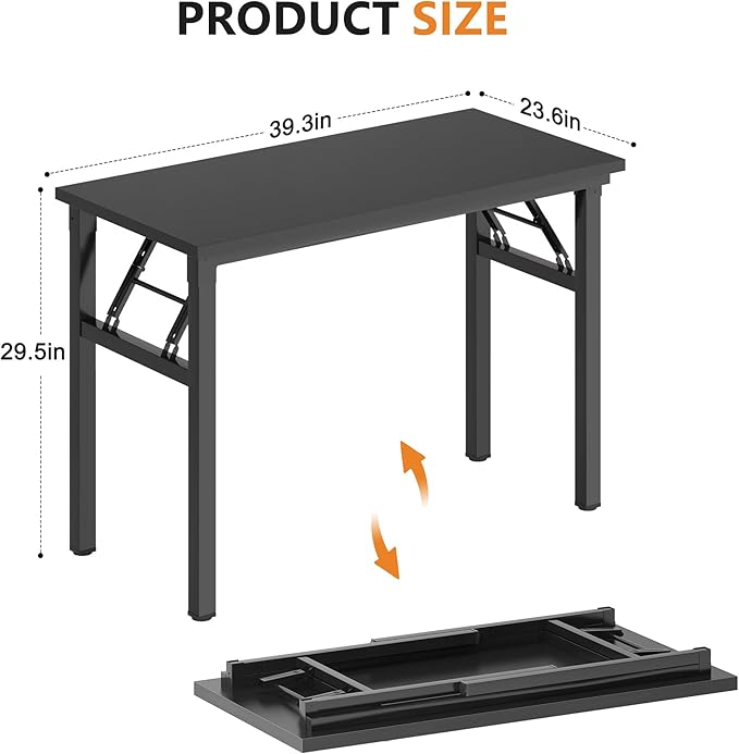 DlandHome Computer Desk Folding Table 39.4 inches Writing Desk for Small Space Study Table Laptop Desk No Assembly Required Black&Black-NeatNest
