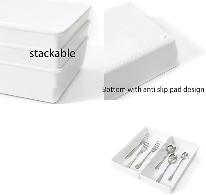 ihomecooker 3 Pack White Plastic Drawer Organizer Tray Cutlery Utensil Makeups Drawer Organizers 12" X 6"…-NeatNest