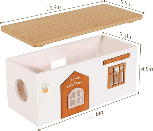 Cable Management Box, Wood Extension Cord Organizer, Handmade Power Strip Box for TV Computer Wire USB Hub System, Surge Protector Cord Hider Box on Desk or Floor (Medium)-NeatNest