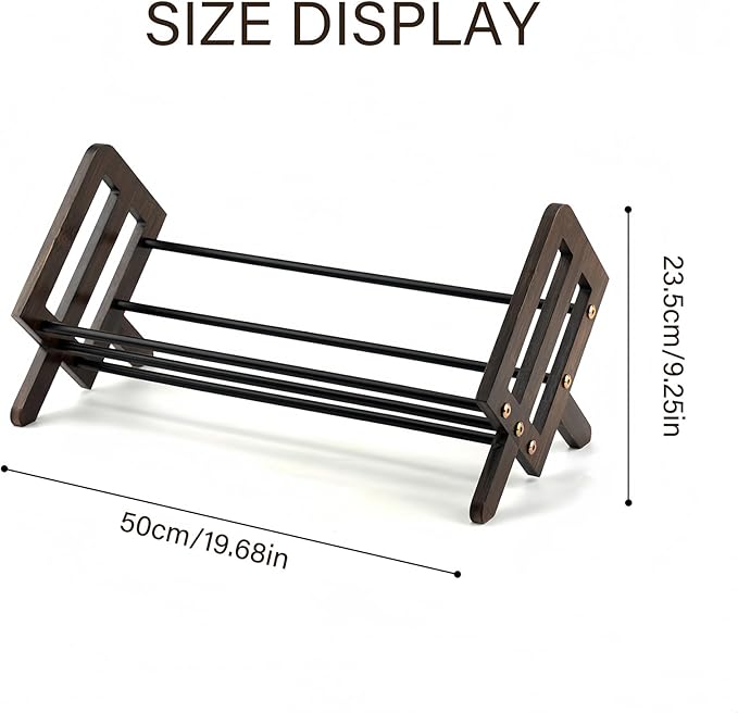 Desktop Bookshelf, Wood Tilting Bookcase with Iron Rack, Book Organizer for CDs/Magazine/Books Display, Storage Rack in Living Room/Studyroom/Home/Office (Brown&Black, 19.68")-NeatNest