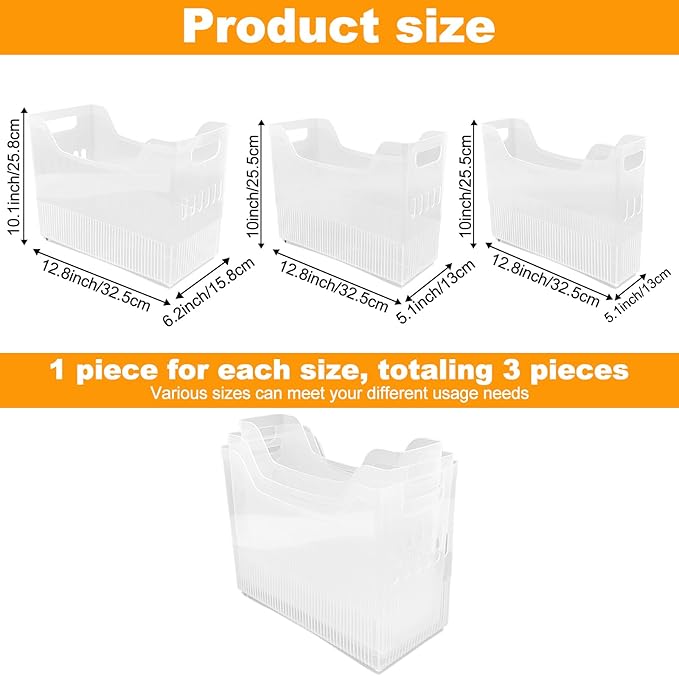 3 Pcs Freezer Organizer Bins with Wheel Clear Plastic Pantry Organizer and Storage 3 Size Tall Narrow Kitchen Organization Pantry Organizer Snack Storage Containers for Office Refrigerator