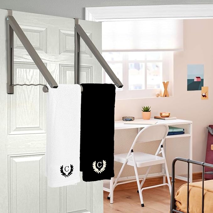 HOLDN’ STORAGE Over The Door Hanger - Foldable Rack Organizer for Hanging Clothes, Coats & Towels, Ideal for Dorm Rooms, Laundry, Bathrooms, Etc - Holds up to 35 LBs, Collapsible - Satin Nickel
