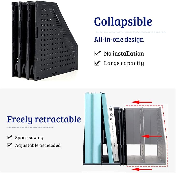 SAYEEC Collapsible Magazine File Holder with 4 Compartment Plastic Binder Folder for Desk Hollow Documents Foldable Organizer Desktop Files Cabinet Shelf Frames Divider Rack Display and Storage