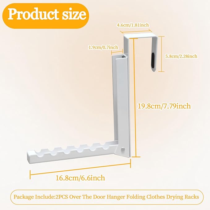 2PCS Over The Door Drying Racks, Folding Over Door Hanger Hooks, Portable Travel Space Saving Collapsible Coat Towel Racks for Clothes, Coats, Towels, Laundry, Bedroom, White
