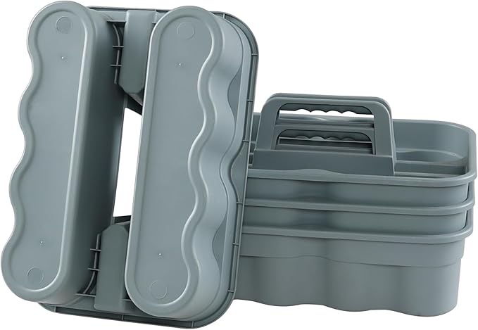4-Pack Plastic Cleaning Caddy with Handle, Plastic Cleaning Tool Caddy, Gray
