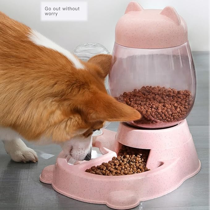 Automatic Cat & Dog Feeder Set, Self-Dispensing Food & Water Dispenser, Large Capacity (Pink)-NeatNest
