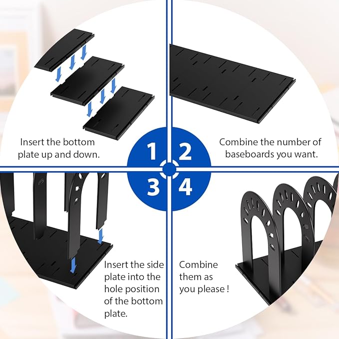 Adjustable File Organizer for Desk, Sturdy Plastic Expandable Upright File Holder for Notebooks, Magazines, Desktops, Bookshelves and Offices, Easy to Assemble and Expand (Black)