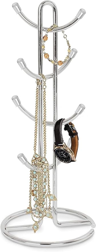 FitWell Mugs Holder, Mug Tree, Coffee Mug Holder, Coffee Mug Tree, Mug Organizer for Cabinet, Mug Holder Stand, Coffee & Tea Cup Storage Rack (Chrome, 8 Mugs Holder (17.5"H))-NeatNest