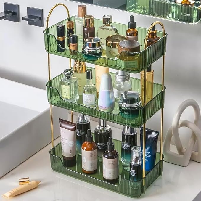 Bathroom Counter Organizer, Green, Stainless Steel, 11.8" L x 6.7" W x 18.9" H, Modern Metal Handles, Smooth Edges, Large Capacity, Minimalist Design, Ideal Gift-NeatNest