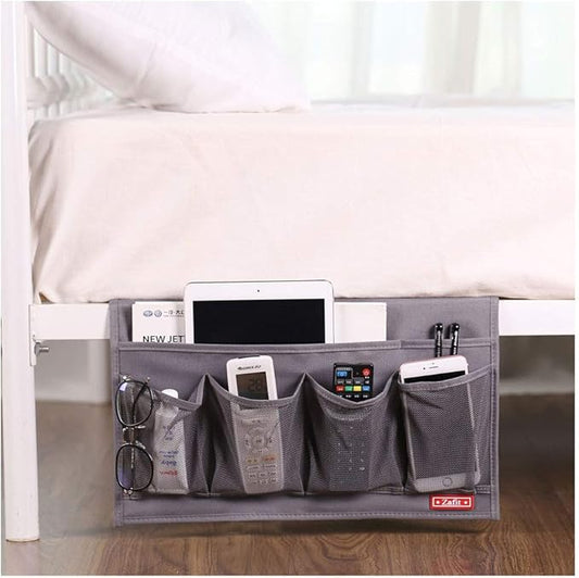 Bedside Storage Organizer - 6 Pockets, Table Cabinet Caddy for Remotes, Phone, Glasses (Grey)-NeatNest