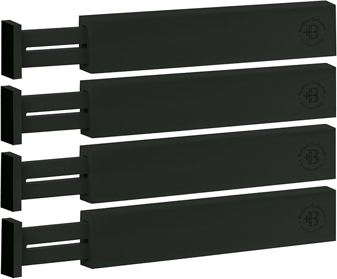 Bambüsi 4 Pack Drawer Divider - Bamboo 2.6" High, 12.5-17" Adjustable Drawer Organizers for Clothes, Expandable Dresser Separators in Bedroom/Bathroom/Kitchen/Office Organization and Storage (Black)-NeatNest