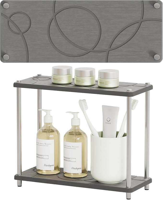 Bathroom Countertop Organizer Water Absorbing Stone Bathroom Organizer 2 Tier Skincare Organizer with Perfume & Makeup