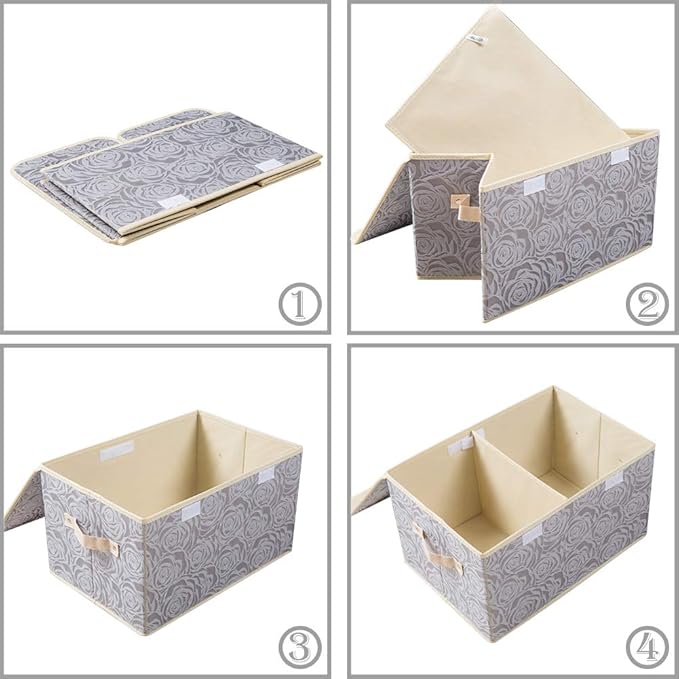 PRANDOM Large Foldable Storage Bins with Lids Fabric Decorative Storage Box Cubes Organizer Containers Baskets with Cover Handles Removable Divider for Home Bedroom Closet 17.3x11.8x9.8 Inch 3 Pack-NeatNest