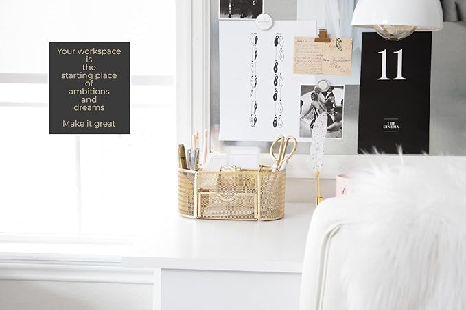 BLU MONACO Gold Desk Organizer Set – Desk Accessories for Women, Office Storage & Supplies, Small Desk Organizers-NeatNest