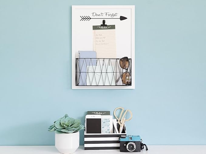 BLU MONACO Rustic Farmhouse Wall-Mounted Mail Holder – White Wooden with Iron Black Metal Basket & Note Clip – for Office, Kitchen, Entryway Storage-NeatNest