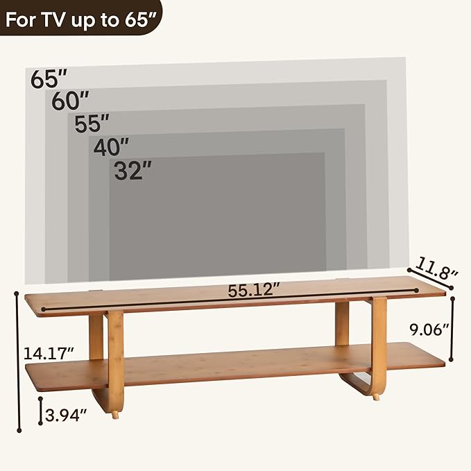 Bamboo TV Stand for TVs up to 65", Accent Entertainment Center with Storage, Media Console Table with Shelf, Modern TV Stand for Living Room, Bedroom, 55"(L), Walnut-NeatNest