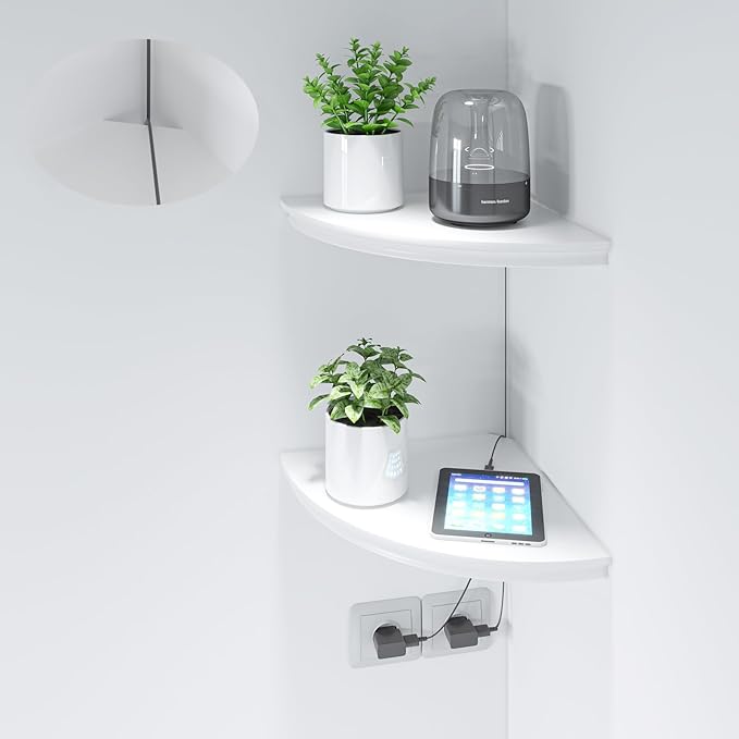 HAO Floating Corner Shelf Invisible Wall Mounted Shelves Radial Shape Cable Wire Hole Pattern Perfect for Bedroom Bathroom Living Room Kitchen 17 Inch Set of 2 White-NeatNest