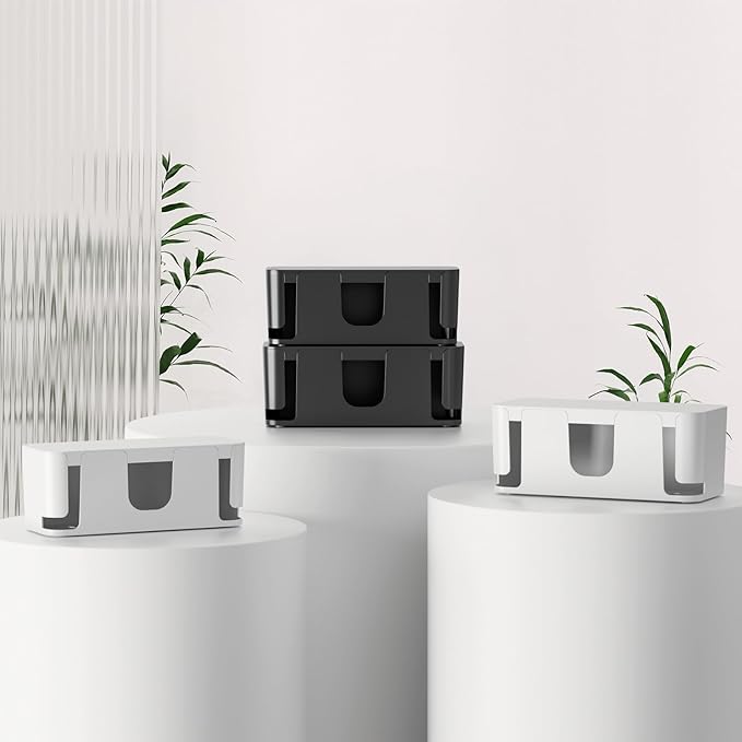 Delamu 2 Pack Cable Management Box, Stylish Cord Organizer for Desk, Pet & Child-Proof ABS Cords Hider Box, Under Desk Cable Box for Computer Router USB Hub & Power Strip, White