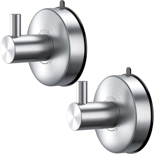 DGYB Suction Cup Hooks for Shower Set of 2 Brushed Nickel Towel Hooks for Bathrooms SUS 304 Stainless Steel Shower Hook for Loofah 15 Lb Bathroom Hook for Towels-NeatNest
