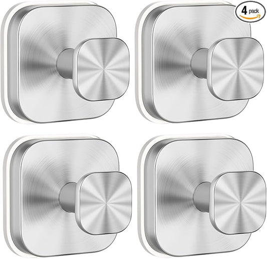 BKV Suction Cup Hooks for Shower,Heavy Duty Shower Hooks for Bathroom Wall,Glass Windows,Smooth Doors to Hang Towels,Robes,Coat,Reusable Suction Cup Wreath Hanger for Christmas Wreaths-Silver(4 Pack)-NeatNest