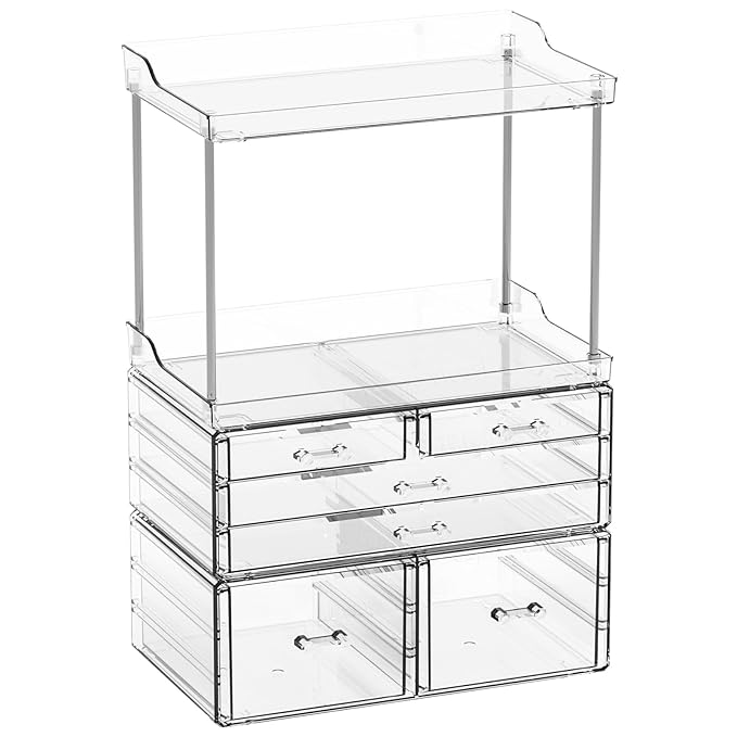 Yieach Bathroom Counter Organizers and Storage,Clear Acrylic Makeup Organizers with Drawers for Vanity,Bedroom,Plastic Skincare Organizer for Dresser Top Beauty,Cosmetic,Lotion and Perfume Organizer-NeatNest
