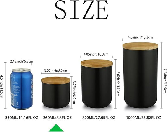 Ceramic Food Storage Jar Canister Modern Design Food Canisters with Airtight Seal Bamboo Lid,Loose Tea Coffee Spice Nuts Snacks Seasonings Storage Jar Canister Caddy (black 7.03oz/200ml)-NeatNest