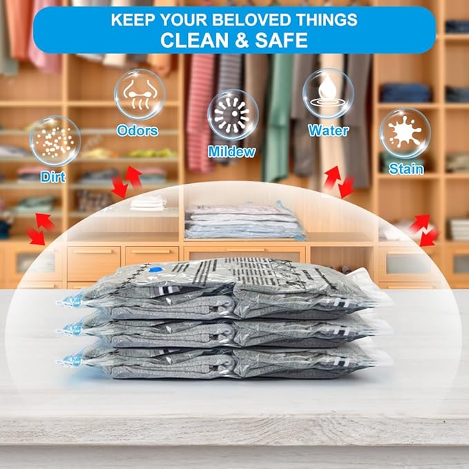 BoxLegend Vacuum Storage Bags 10 Combo Vacuum Pack Bags Space Saving Double Zipper Seal & Leak Valve Reusable for Clothes Pillow Comforters Bedding,2XL, 2L, 6S, 1 Large Pump-NeatNest