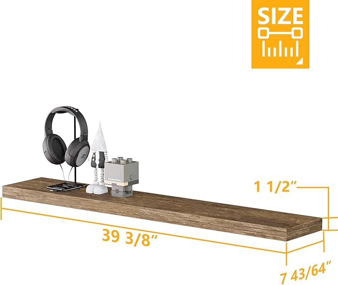 BAMEOS Floating Shelves,40 in W x 8in D Wall Mounted Wooden Shelves with Invisible Brackets Set of 2, Hanging Wall Shelves Decoration for Bedroom, Bathroom, Living Room and Kitchen-NeatNest