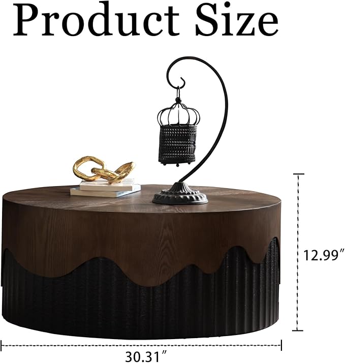 30.31" Round Coffee Table for Living Room Circle Coffee Table Modern Fluted Coffee Tables Cake Center Tables for Apartment No Assembly Black & Brown