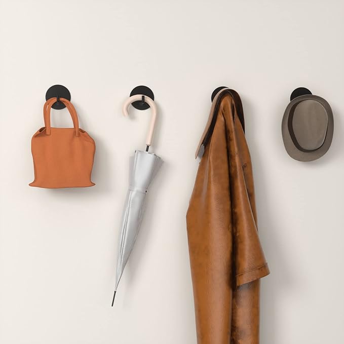 Black Adhesive Hooks 2pcs, Bathroom Towel Heavy Duty Wall Hook 304 Stainless Steel Waterproof for Hanging Robes Towels Hats Bathroom Shower Kitchen-NeatNest